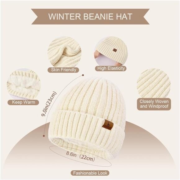 Womens Winter Beanie Hat Scarf Touchscreen Gloves Set Knit Warm Skull Caps Long‎ - Picture 2 of 5